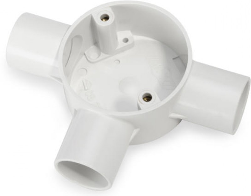 Univolt Circular Junction Box, Tee 3 Way Box, White 20mm